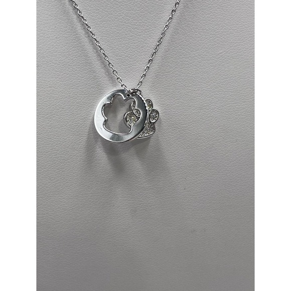 TCS Swarovski Crystal Pave Paw Print‎ Silver Tone Necklace - Picture 5 of 10